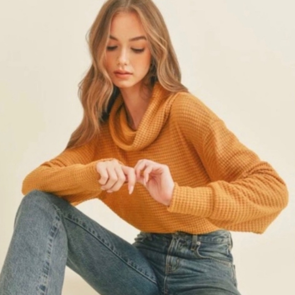Free People Juicy Cowl Neck Split Back Oversized Top Canyon Moon Yellow Orange